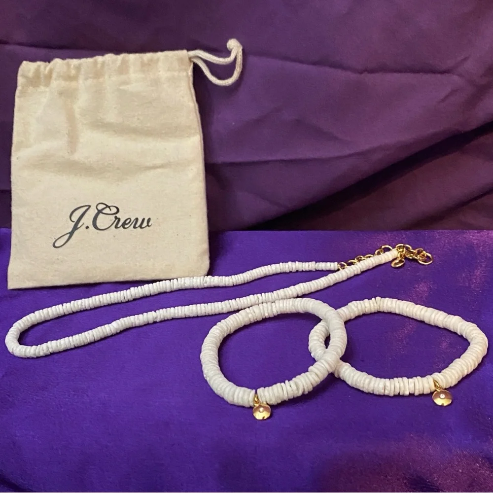 J. Crew White Puka Shell Necklace and Bracelet Set - Picture 1 of 5